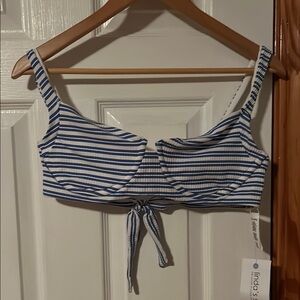 Vitamin A Blue and White Crop Tie Front Bikini Top